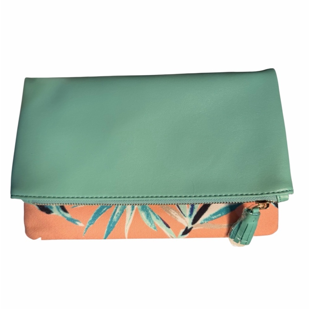 Rachal Pally Tropical Print Reversible Clutch - Coral and Mint - Picture 2 of 8
